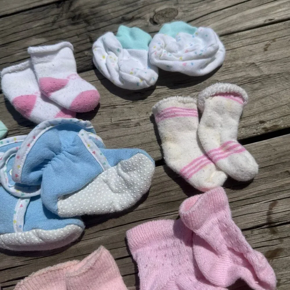 Vintage Baby Socks & Booties Bundle 17 Pieces Newborn 0-6 Months Mixed Lot